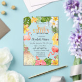Tropical Flowers Palm Flamingos Dress Sweet 16 アクリル招待状 (インサイチュ (ウェディング))