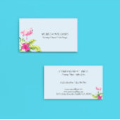 Tropical Flowers & Pink Flamingo On Blue Business 名刺