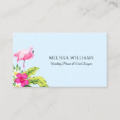 Tropical Flowers & Pink Flamingo On Blue Business 名刺 (正面)