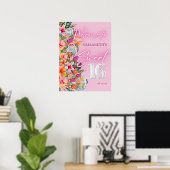 Tropical Flowers Pink Neon Glow Sweet 16 Welcome ポスター (ホームオフィス)