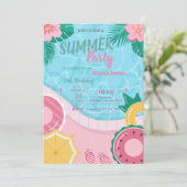 Tropical Flowers Pool Birthday Party 招待状 (スタンド正面)