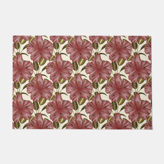 Tropical flowers seamless pattern | red flowers ドアマット (正面)