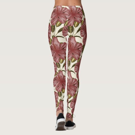 Tropical flowers seamless pattern | red flowers レギンス (裏面)