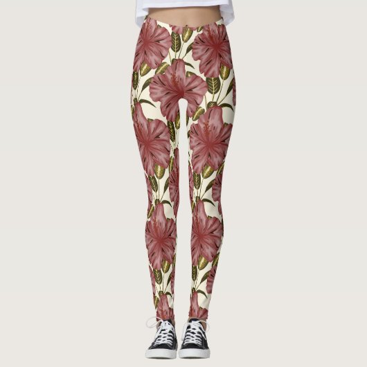 Tropical flowers seamless pattern | red flowers レギンス (正面)
