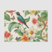 Tropical Flowers with Beautiful Red & Teal Bird 薄葉紙 (正面)