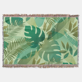 Tropical Foliage Airy Green Leaves スローブランケット