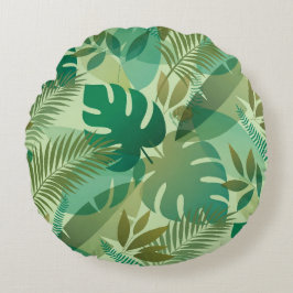 Tropical Foliage Airy Green Leaves ラウンドクッション