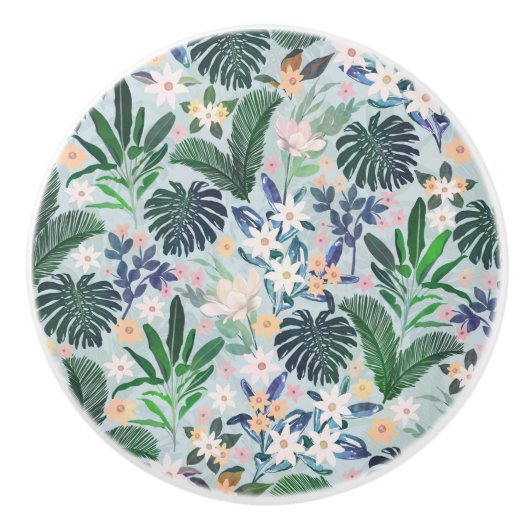 Tropical Foliage Floral Pattern セラミックノブ (正面)