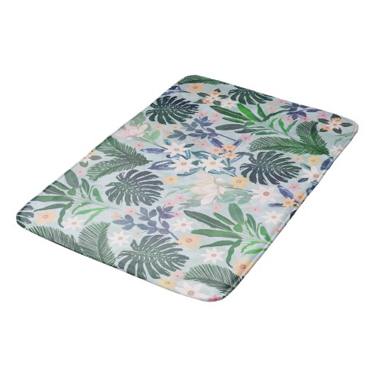 Tropical Foliage Floral Pattern バスマット (アングル)