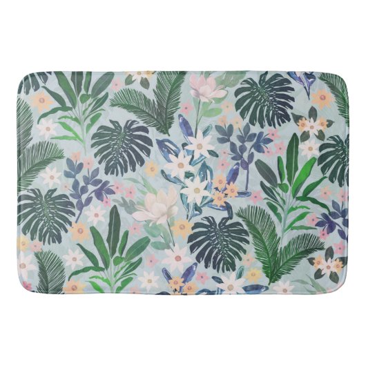 Tropical Foliage Floral Pattern バスマット (正面)