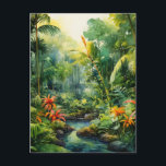 Tropical Forest ポストカード<br><div class="desc">A Watercolour landscape of a tropical forest with colourful flowers</div>