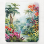 Tropical Forest マウスパッド<br><div class="desc">A Watercolour landscape of a tropical forest with colourful flowers</div>