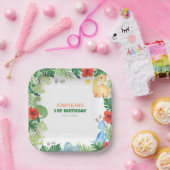 Tropical Forest Dinosaur Kids Birthday ペーパープレート (パーティー)