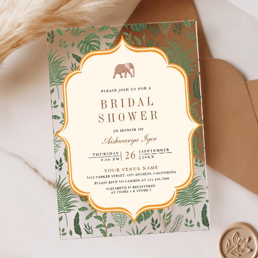 Tropical Forest Elephant Indian Bridal Shower アクリル招待状