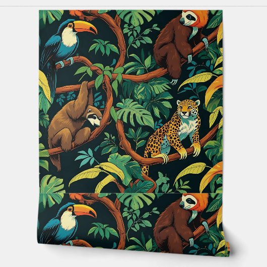 Tropical Forest Wildlife Removable Wall Mural  壁紙 (ほどく)