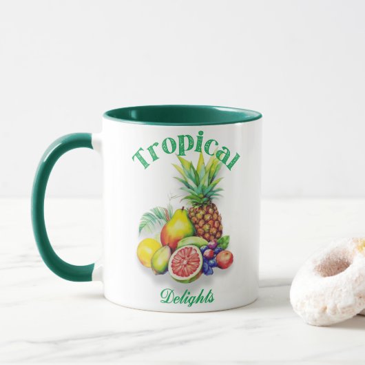 Tropical Fruit Collage on white マグカップ (ドーナツ)