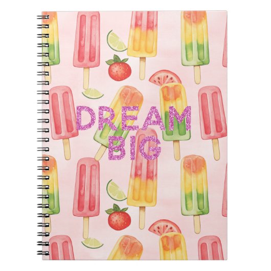 Tropical Fruit Popsicles Pink Dream Glitter Quote ノートブック (正面)