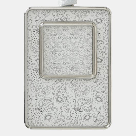 Tropical fruit seamless pattern black and white シルバープレートフレームオーナメント (正面)