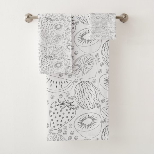 Tropical fruit seamless pattern black and white バスタオルセット (インサイチュ)