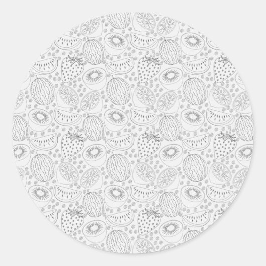 Tropical fruit seamless pattern black and white ラウンドシール (正面)