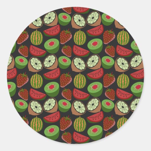 Tropical fruit seamless pattern colorful ラウンドシール (正面)