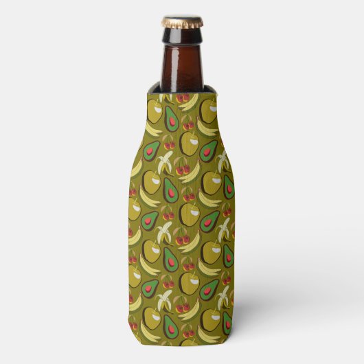 Tropical fruit seamless pattern yellow ボトルクーラー (ボトル正面)