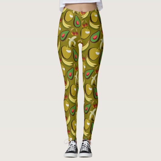 Tropical fruit seamless pattern yellow レギンス (正面)