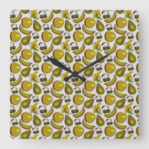 Tropical fruit seamless pattern yellow and white スクエア壁時計