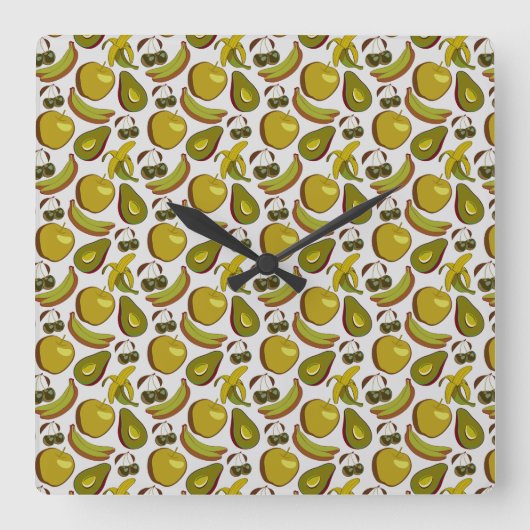 Tropical fruit seamless pattern yellow and white スクエア壁時計 (正面)