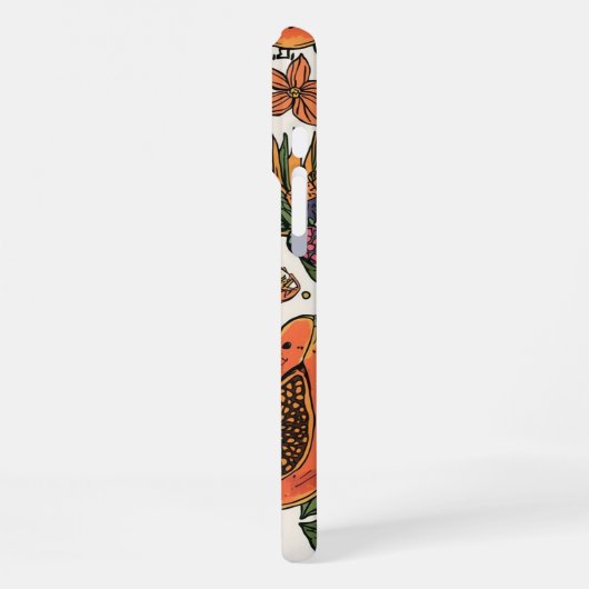 Tropical Fruit Squad | Cute Retro Pineapple Papaya iPhoneケース (左側面)