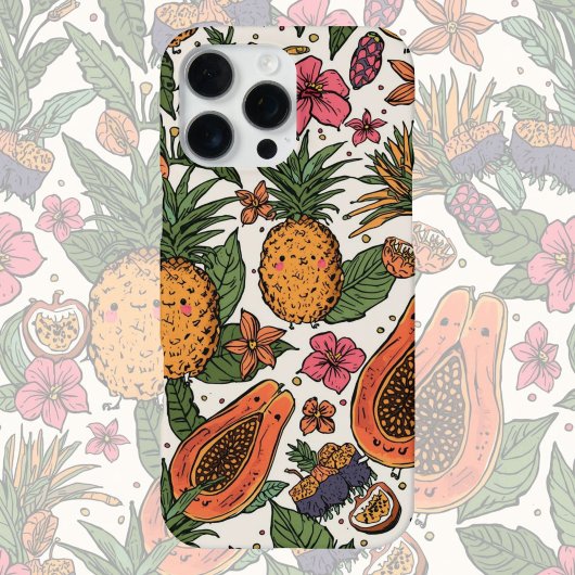 Tropical Fruit Squad | Cute Retro Pineapple Papaya iPhoneケース