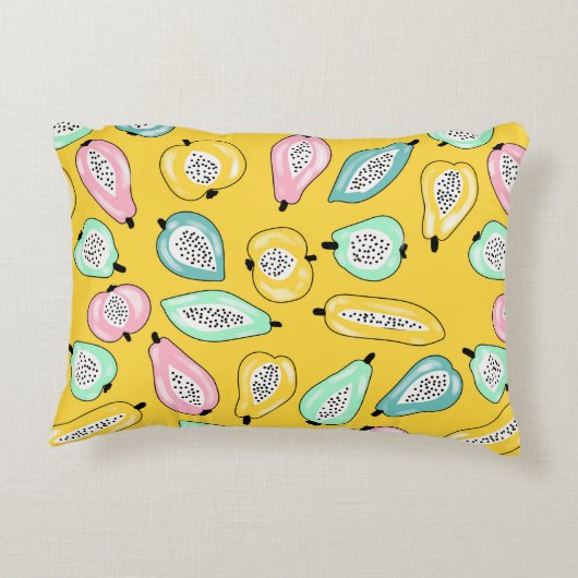 Tropical fruits print pattern illustration アクセントクッション (裏面)