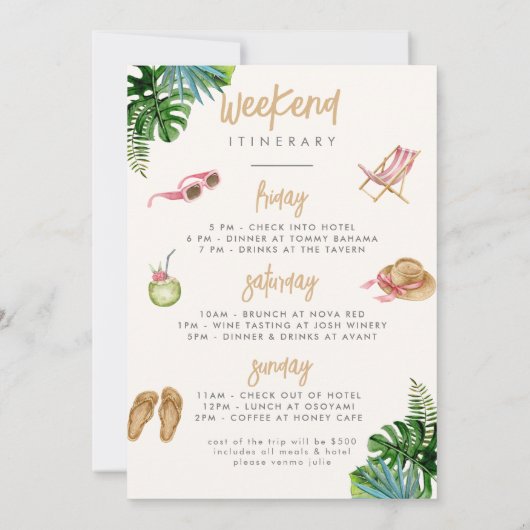 Tropical Getaway Bachelorette Weekend Invitation 招待状 (裏面)
