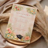 Tropical Gingham Floral Graduation 招待状