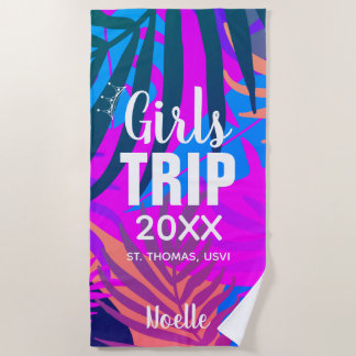 Tropical Girls Trip （クラウン、年、名前） ビーチタオル