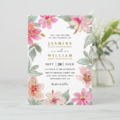 Tropical Glitter Flowers Elegant QR Code Wedding 招待状 (スタンド正面)