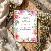 Tropical Glitter Flowers Elegant QR Code Wedding 招待状