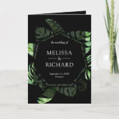 Tropical Gold Monstera Palm Black QR Code Wedding 招待状 (正面)