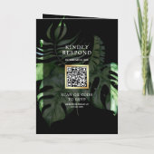 Tropical Gold Monstera Palm Black QR Code Wedding 招待状 (裏面)