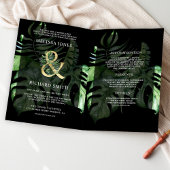 Tropical Gold Monstera Palm Black QR Code Wedding 招待状