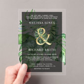 Tropical Gold Monstera Palm Black Wedding  アクリル招待状 (インサイチュ (ポータブル))