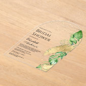 Tropical Gold Monstera Palm Bridal Shower アクリル招待状 (レイダウン)
