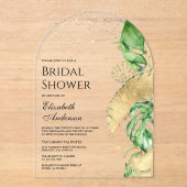 Tropical Gold Monstera Palm Bridal Shower アクリル招待状 (正面)