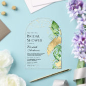 Tropical Gold Monstera Palm Bridal Shower アクリル招待状 (インサイチュ (ウェディング))