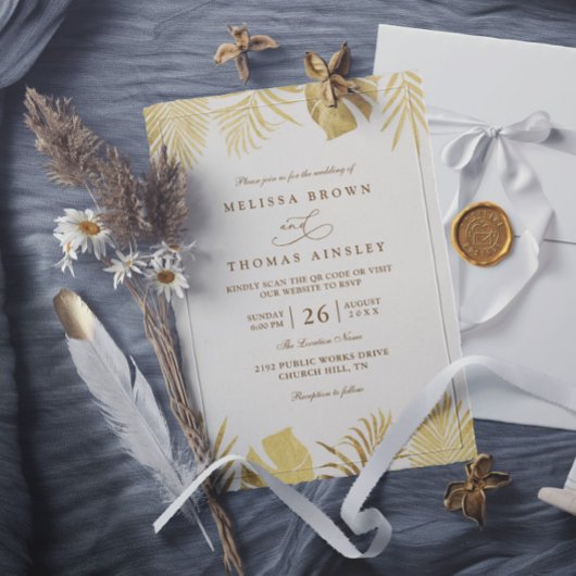 Tropical Golden Paradise Elegant QR Code Wedding 招待状