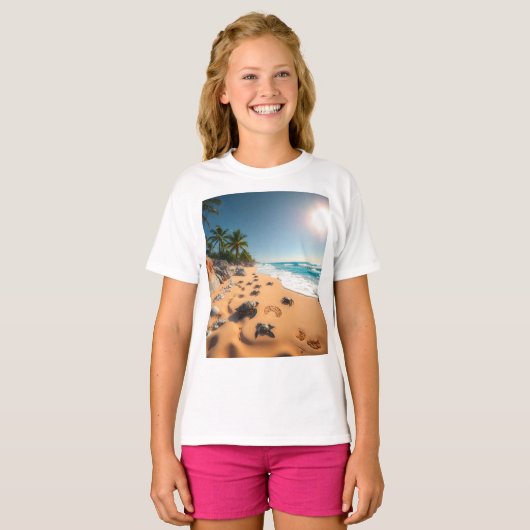 Tropical Golden Shell Beach Chic Tシャツ (正面フル)