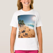 Tropical Golden Shell Beach Chic Tシャツ (正面)