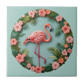 Tropical Grace Balancing Flamingo Ceramic Tile タイル (正面)