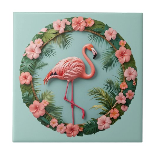 Tropical Grace Balancing Flamingo Ceramic Tile タイル (正面)