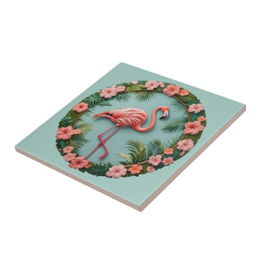 Tropical Grace Balancing Flamingo Ceramic Tile タイル (側面)